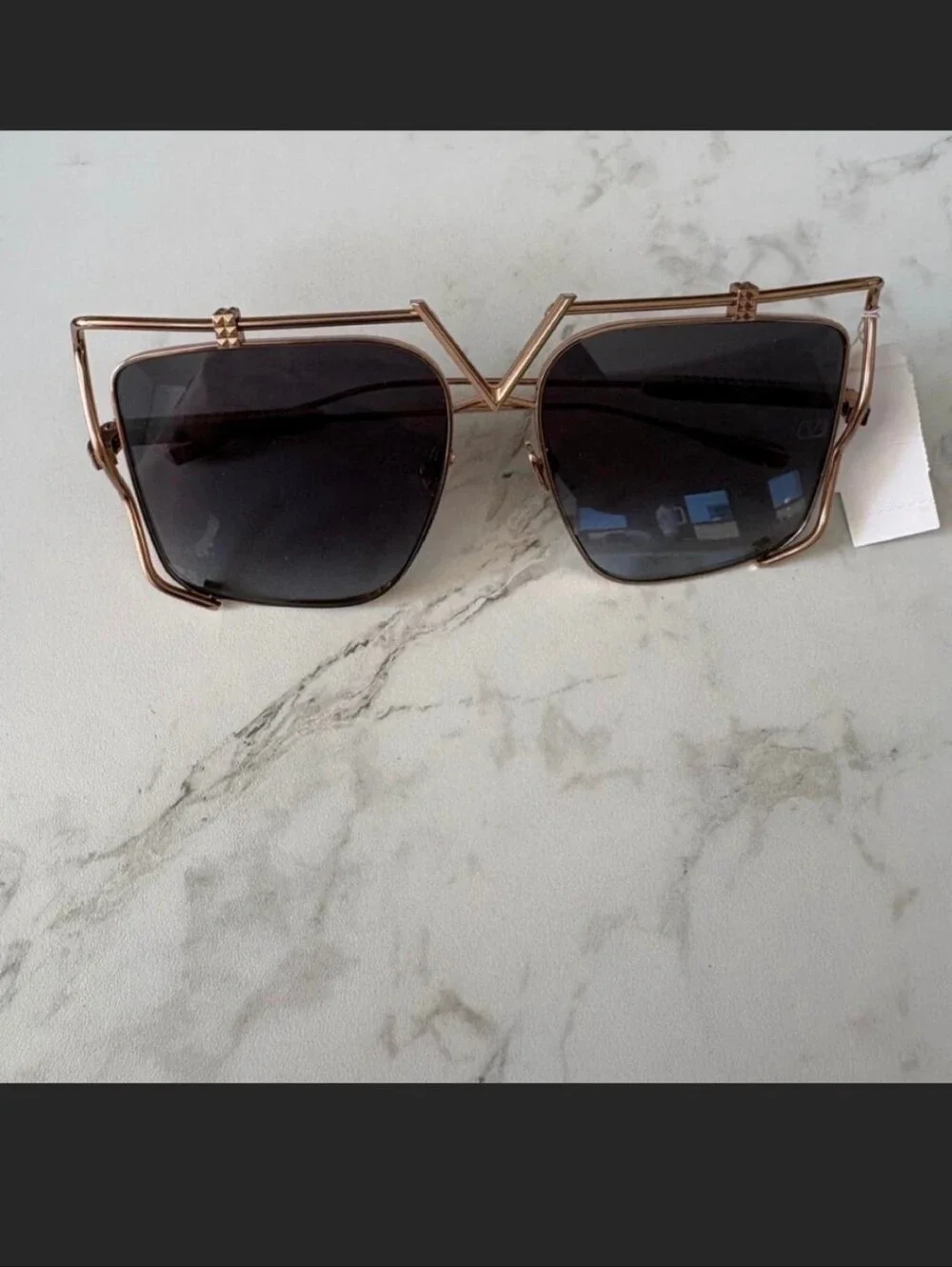 VALENTINO SUNGLASS Women’s Rose Gold Frame Sunglasses with Blue Gradient Lenses